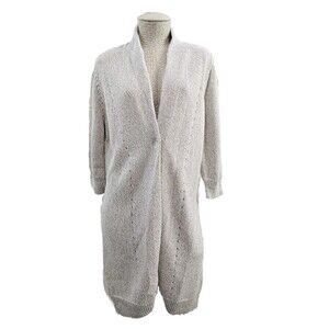 Magaschoni Knit Duster Length Button Front‎ Cardigan Sweater Sparkly Women's M